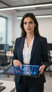 Fintech Analyst Testing Automated Investment Platform Stock Photo