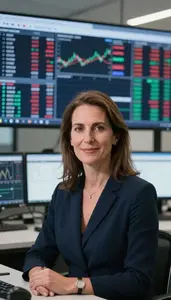 Fixed Income Trader Monitoring Stock Tickers Stock Photo