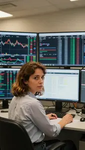 Fixed Income Trader Reviewing Live Market Data Feeds Stock Photo