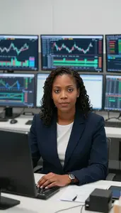 Fixed Income Trader Analyzing Entry And Exit Points Stock Photo