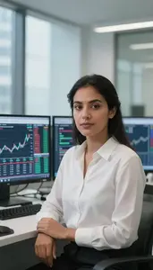 Floor Trader Analyzing Real Time Trading Charts Stock Photo