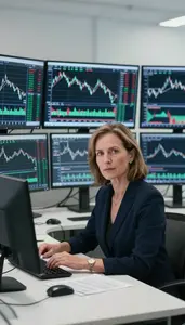 Forex Trader Reviewing Trading Performance Metrics Stock Photo