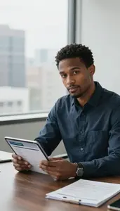 High Net Worth Advisor Reviewing Client Account Statements Stock Photo