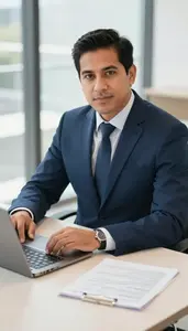 Legal Director Reviewing Documents In Office