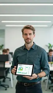 Man Finance Professional Evaluating Corporate Social Responsibility Data