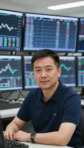 Man Investment Professional Monitoring Multiple Trading Screens