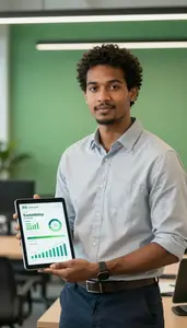 Man Investment Professional Presenting Green Investment Portfolio