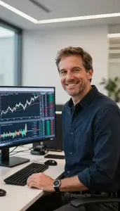 Man Investment Professional Analyzing Technical Indicators On Screen
