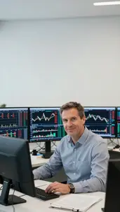 Man Investment Professional Analyzing Real Time Trading Charts