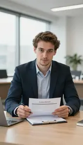 Mergers And Acquisitions Specialist Reviewing A Loan Application Stock Photo