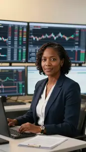Options Trader Reviewing Live Market Data Feeds Stock Photo