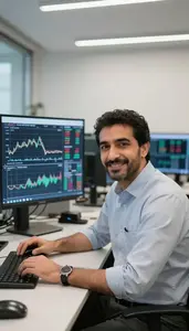 Professional Commodities Trader Analyzing Entry And Exit Points