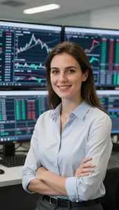 Professional Equity Trader Analyzing Technical Indicators On Screen