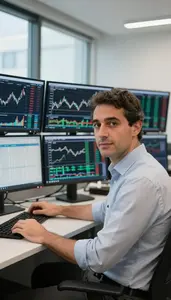 Professional Equity Trader Analyzing Real Time Trading Charts