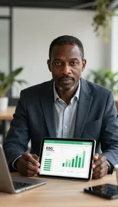 Professional Green Investment Analyst Reviewing Esg Rating Reports