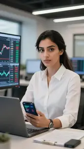 Professional Options Trader Analyzing Technical Indicators On Screen