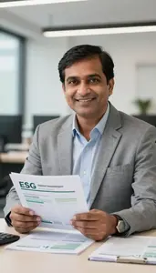 Professional Sustainability Investment Specialist Reviewing Impact Measurement