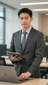 Quality Assurance Manager At Desk In Modern Office