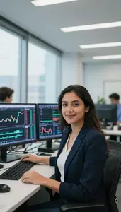 Quantitative Trader Reviewing Trading Performance Metrics Stock Photo