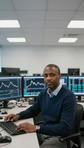 Quantitative Trader Tracking Market Movements Stock Photo