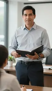 Real Estate Agent Reviewing Documents In Office