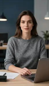 Social Media Manager At Desk In Modern Office