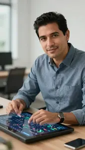 Successful Crypto Investment Advisor Reviewing Digital Wallet Analytics