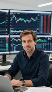 Successful Cryptocurrency Trader Evaluating Market Volatility