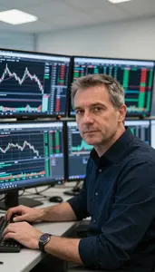 Successful Day Trader Analyzing Real Time Trading Charts