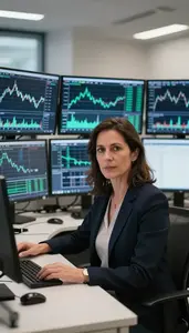 Successful Floor Trader Reviewing Live Market Data Feeds