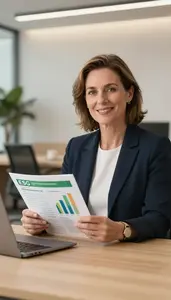 Successful Green Investment Analyst Reviewing Esg Rating Reports