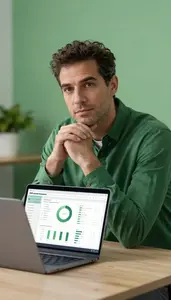 Successful Green Investment Analyst Analyzing Sustainability Metrics