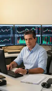 Successful Options Trader Analyzing Entry And Exit Points