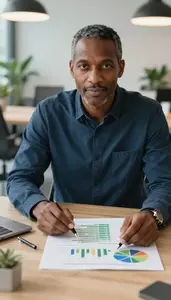 Sustainability Investment Specialist Reviewing Renewable Energy Investment Data