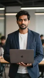 Tech Entrepreneur At Desk In Modern Office