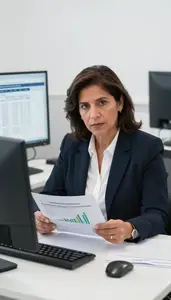 Treasury Analyst Reviewing Cash Flow Forecasts Stock Photo