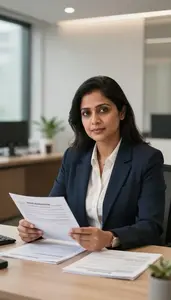 Wealth Management Consultant Reviewing Client Account Statements Stock Photo