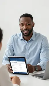 Wealth Manager Consulting With A High Net Worth Client Stock Photo