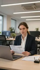 Woman Finance Professional Reviewing Actuarial Tables
