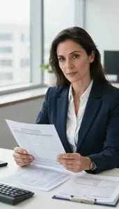 Woman Finance Professional Reviewing Actuarial Tables