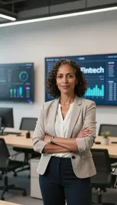 Woman Finance Professional Presenting Fintech Innovation Strategy