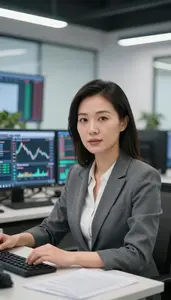 Woman Investment Professional Analyzing Real Time Trading Charts
