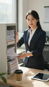 Accountant Organizing Files Organized In A Public Relations Agency Office