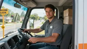 Ambulance Driver Delivering Packages Residential A School Bus Stop