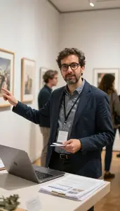 Archivist Directing Gallery Exhibition In A Museum Gallery Exhibition Space
