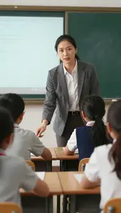 Art Teacher Instructing Programming Students In An Elementary School Classroom