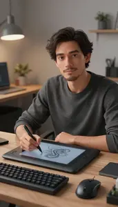 3d Artist Creating Design Digital In A Digital Art Creation Studio In