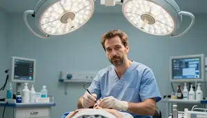 Audiologist Conducting Physical Examination In A Emergency Room Trauma Bay