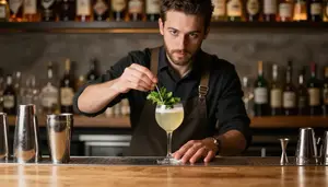 Bartender Crafting Custom Cocktail At A Cocktail Bar Counter In Professional