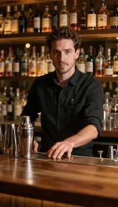 Bartender Managing Bar Operations At A Cocktail Bar Counter In Professional